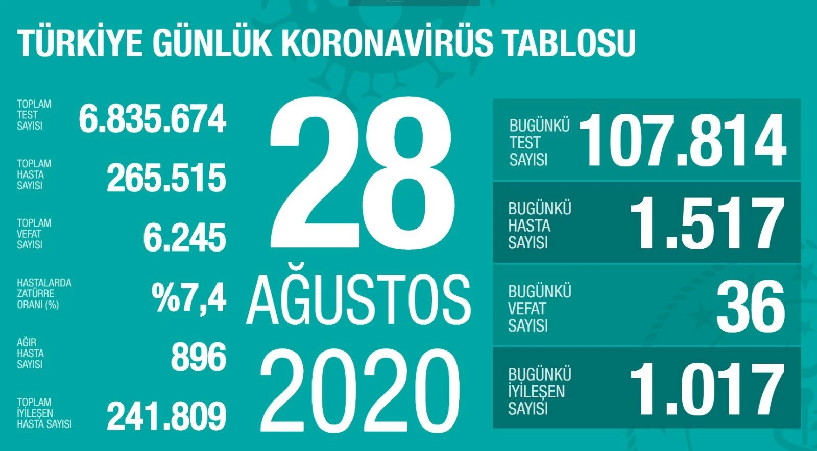 Türkiye'de koronavirüste son durum: 1517 yeni vaka, 36 can kaybı